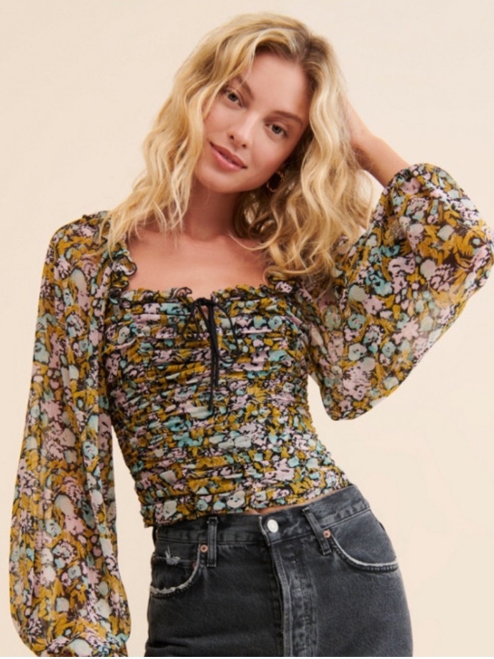 Free People Mable Floral Smocked Top Size Small